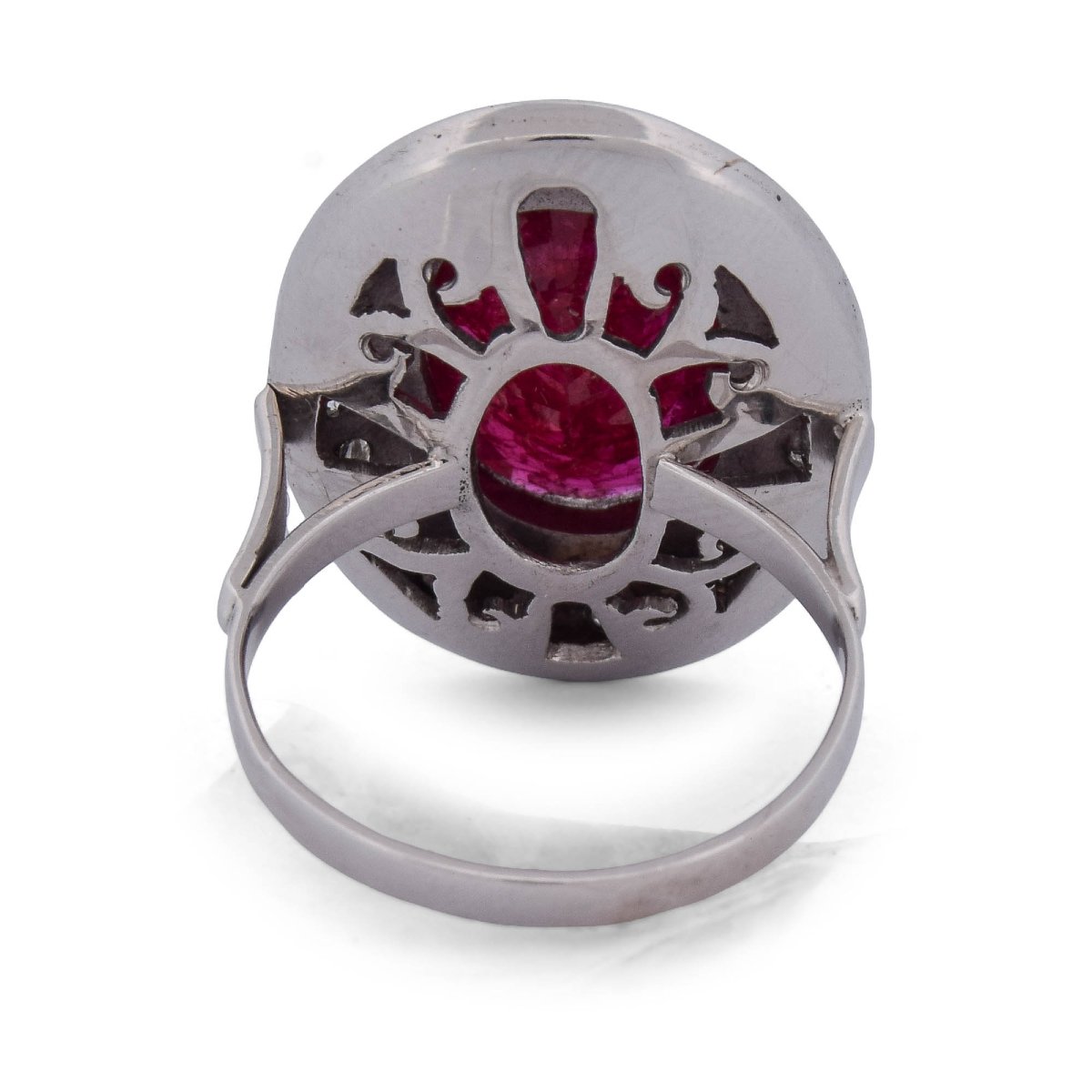 Bague Vintage en Or Blanc 18 Carats, Rubis de 6,50 ct et Diamants AN407 (00019)-photo-1
