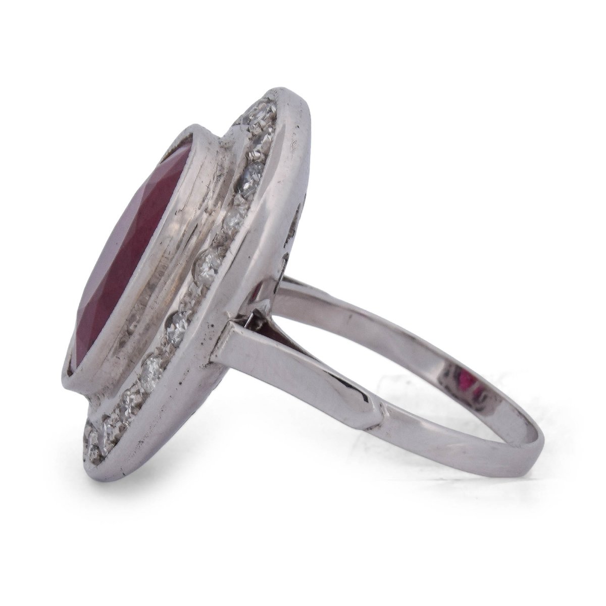 Bague Vintage en Or Blanc 18 Carats, Rubis de 6,50 ct et Diamants AN407 (00019)-photo-2