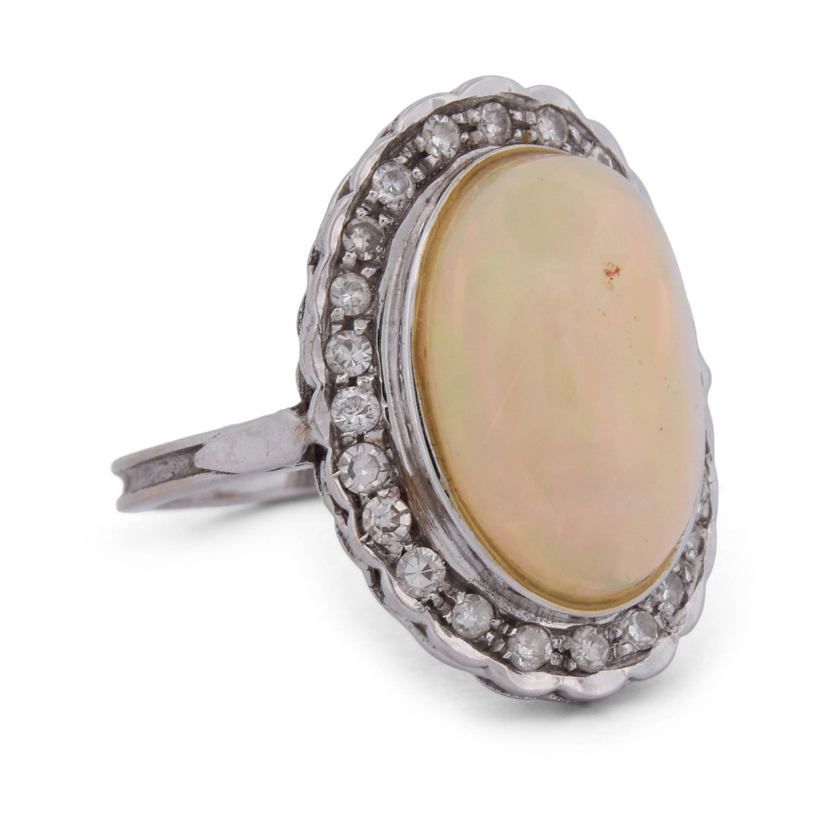 18-karat White Gold Vintage Ring With A 7.00-carat Natural Opal And Diamonds  An218 (0569)-photo-3