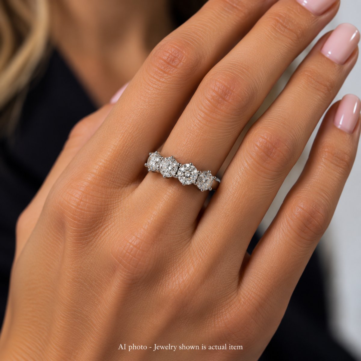 Bague Demi-Alliance Vintage en Or Blanc 18 Carats et 5 Diamants – 1,40 ct  AN527 (00519)-photo-3