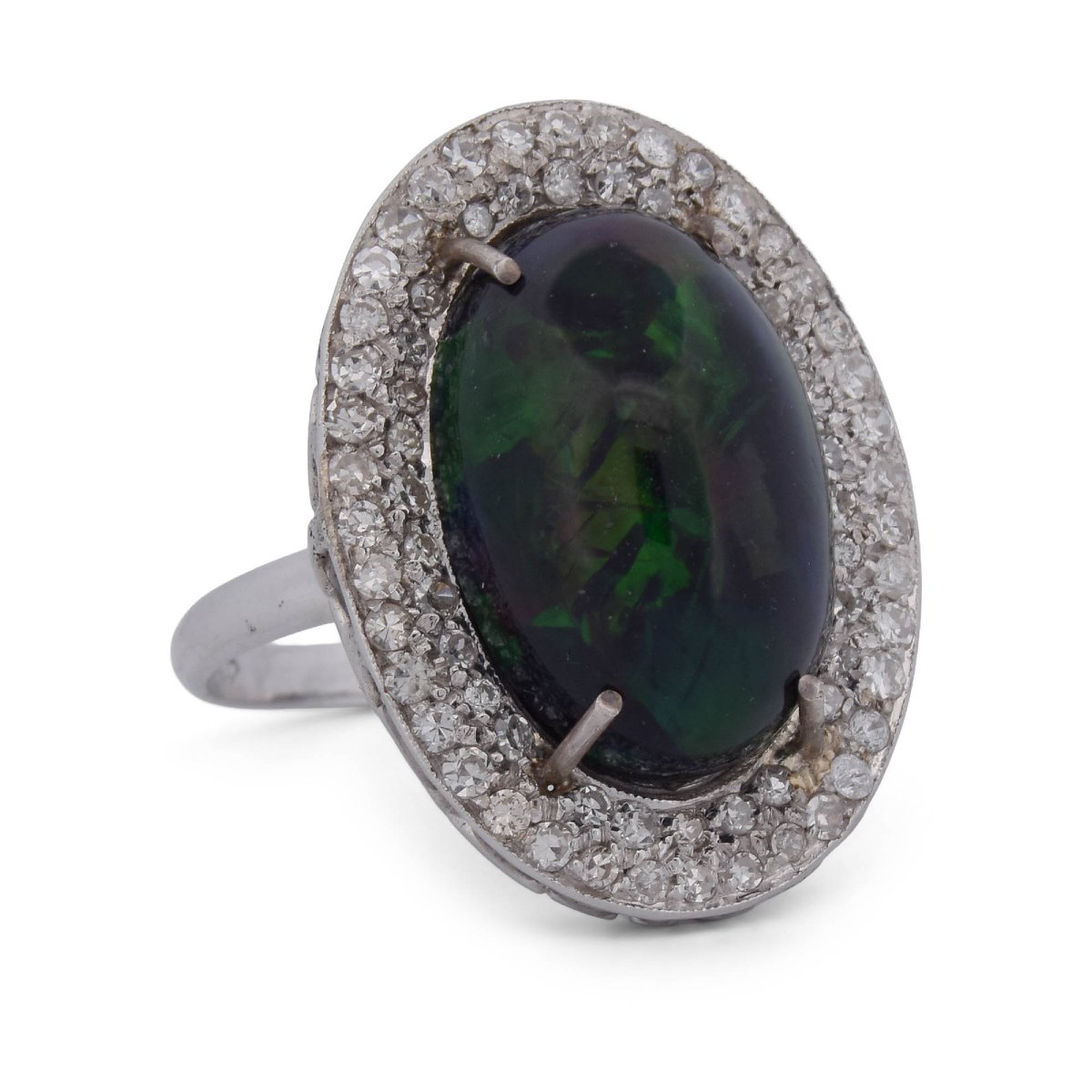 Bague Vintage en Or Blanc 18 Carats avec Opale Naturelle de 7,00 Ct et Diamants AN161-photo-3