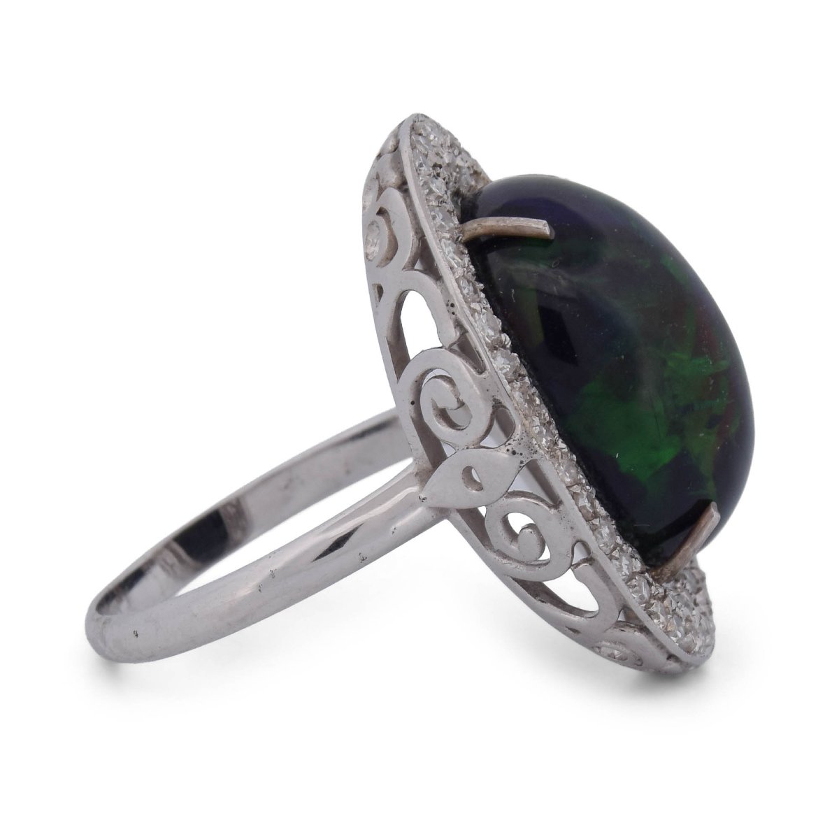 Bague Vintage en Or Blanc 18 Carats avec Opale Naturelle de 7,00 Ct et Diamants AN161-photo-4