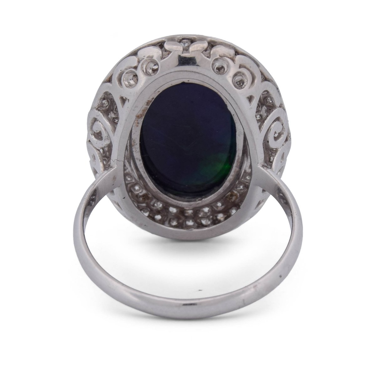 Bague Vintage en Or Blanc 18 Carats avec Opale Naturelle de 7,00 Ct et Diamants AN161-photo-1