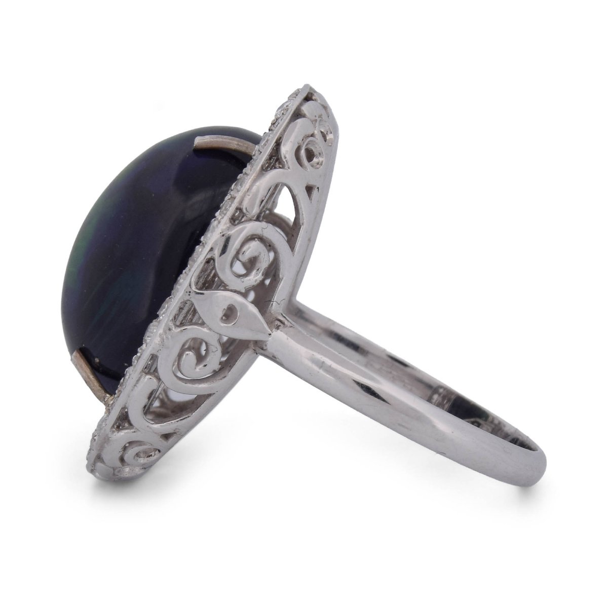 Bague Vintage en Or Blanc 18 Carats avec Opale Naturelle de 7,00 Ct et Diamants AN161-photo-2
