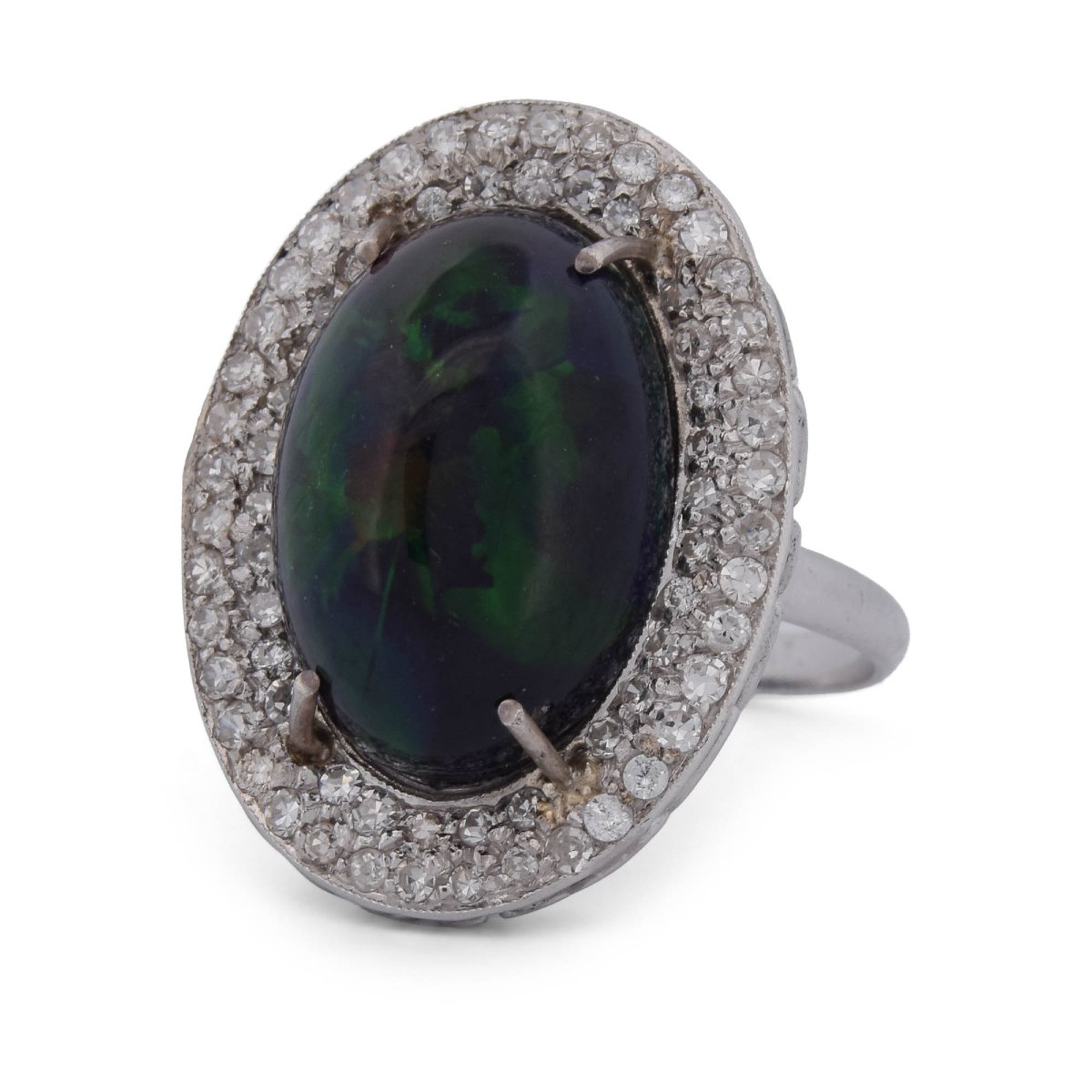 Bague Vintage en Or Blanc 18 Carats avec Opale Naturelle de 7,00 Ct et Diamants AN161-photo-3