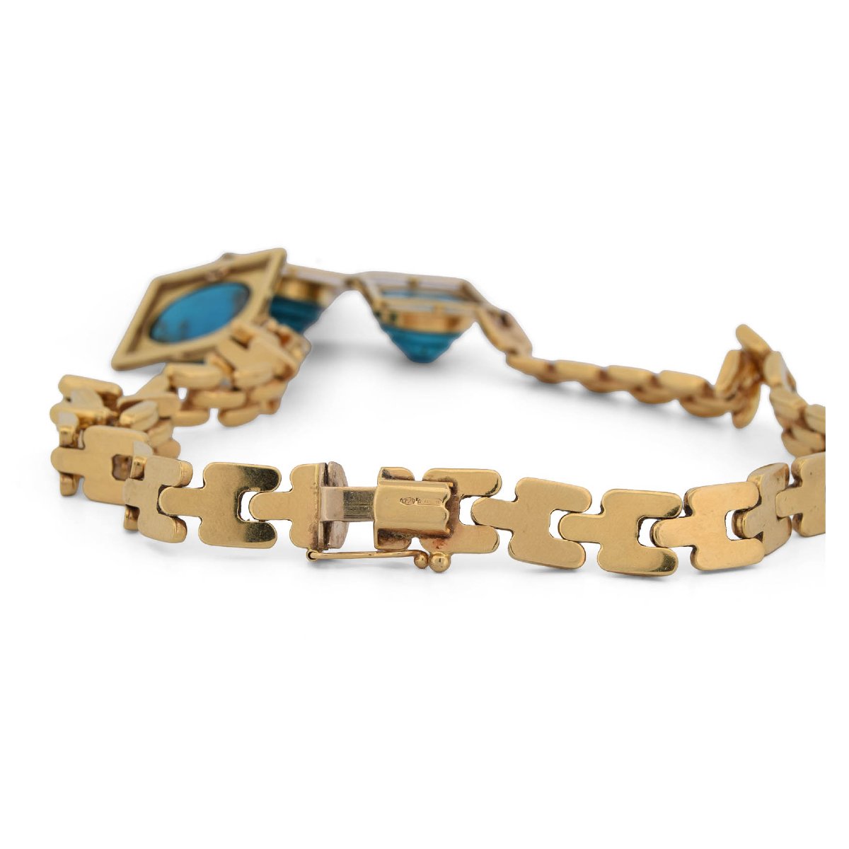 Vintage 18-karat Yellow Gold Necklace With Natural Turquoise Stones Carved Into The Shape Of Scarab Beetles-photo-3