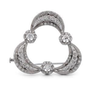 Broche en Or Blanc 18 Carats et Diamants 1,5 Carat – Broche Vintage SP11 116-31 (05719)