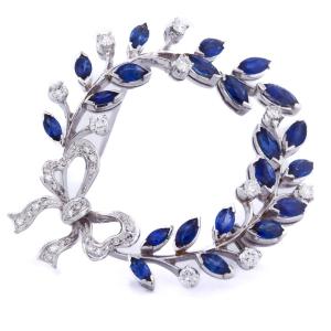 Vintage 18k Gold Sapphire And Diamond Brooch   Sp9 116-29 (00029)