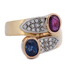 Vintage 18k Gold Ruby Sapphire Diamond Ring  An24 112-103 (00019)