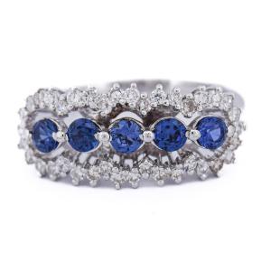 Contemporary 18k White Gold Sapphire Diamond Ring   An384 (5179)