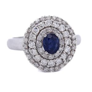 Contemporary 18k White Gold Sapphire Diamond Double Halo Ring   An551 (0089)