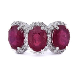 Vintage 18k White Gold Ruby Diamond Trilogy Ring  An351 (07019)