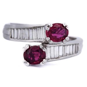 Vintage 18k White Gold Ruby Diamond Bypass Ring    An590 112-403 (00119)