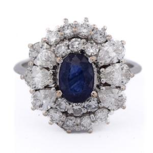 Contemporary 18k White Gold Ring With A 1.5-carat Sapphire And 2-carat Diamonds