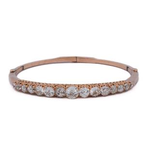 Bracelet Jonc Victorien Or Rose et Diamants Taille Ancienne BR134 114-79 (00439)