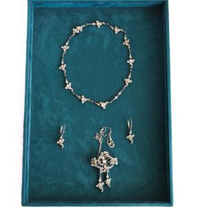 Importante Parure Édouardienne En Platine 950 Et Or 18 KT Diamants Taille Ancienne PR3