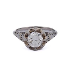18k White Gold Art Nouveau Ring With A 1.05-carat H Vs Diamond An570 P20
