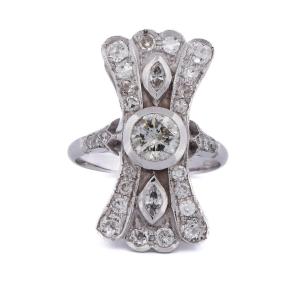 Bague Art Déco En Or 18k Et Diamants, 1,00 Carat Au Total AN102 (00719)