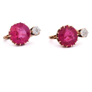Vintage 18-karat Gold Earrings With Rubies And Old-cut Diamonds
