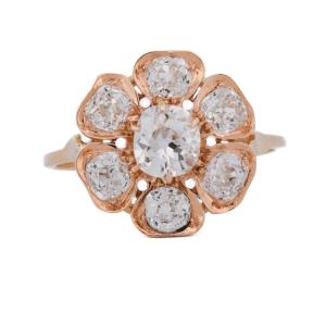 Bague Marguerite Victorienne en Or 18 Carats et Diamants Taille Ancienne, 2,70 Carats