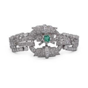 Bracelet en platinum, émeraude et diamants