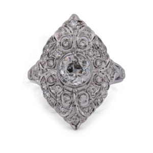 Early 20th-century Art Nouveau Ring In 18-karat White Gold With Diamonds