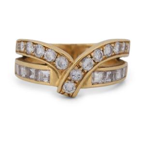 Bague Vintage en Or Jaune 18 Carats avec Diamants Taille Brillant et Princesse –Environ 0,70 ct
