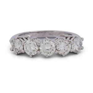 Bague Demi-Alliance Vintage en Or Blanc 18 Carats et 5 Diamants – 1,40 ct  AN527 (00519)
