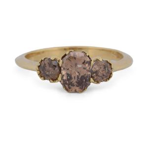 Bague trilogy vintage en or jaune 18 carats et diamants champagne, environ 1,70 ct AN637 (0099)