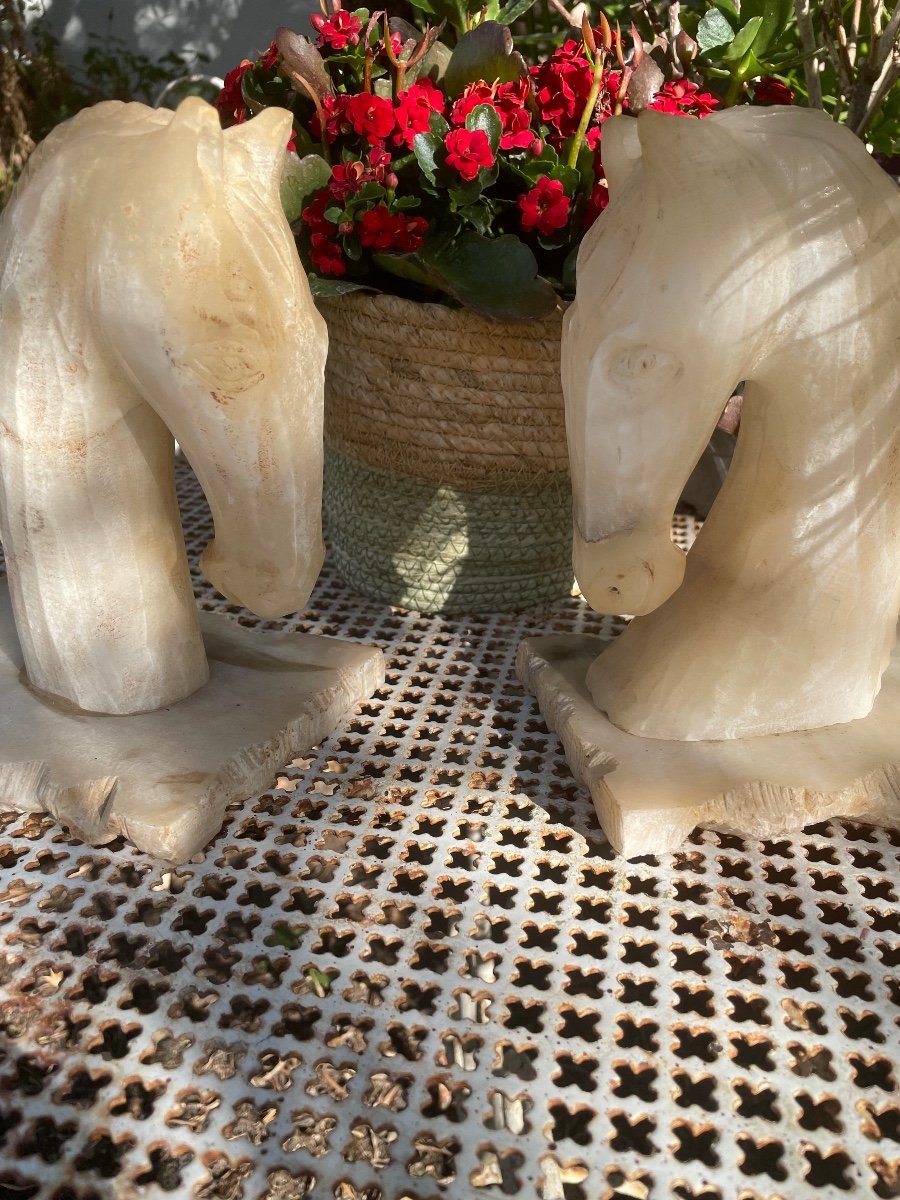 Alabaster Horse Bookends-photo-2