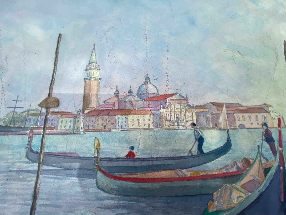 Aquarelle Les Gondoliers à Venise -photo-2