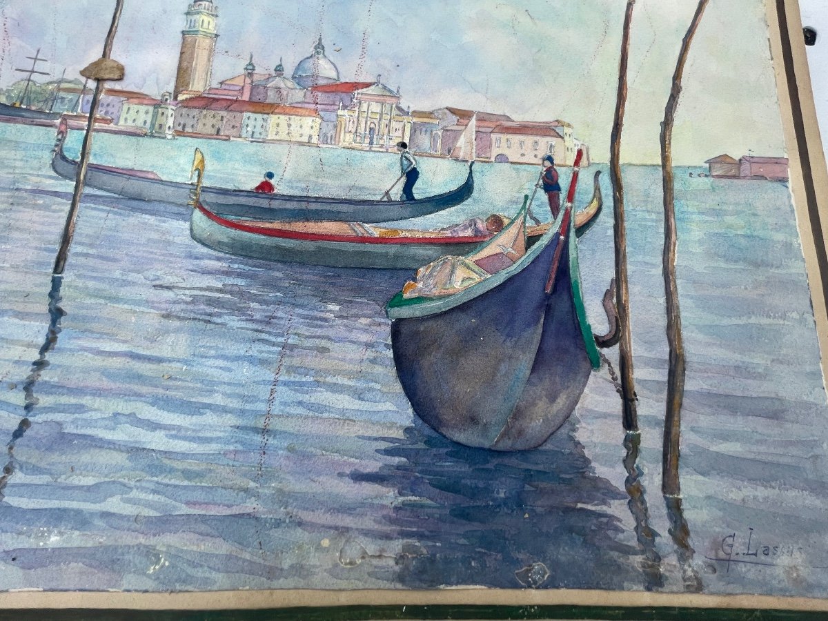 Watercolor The Gondoliers In Venice-photo-3