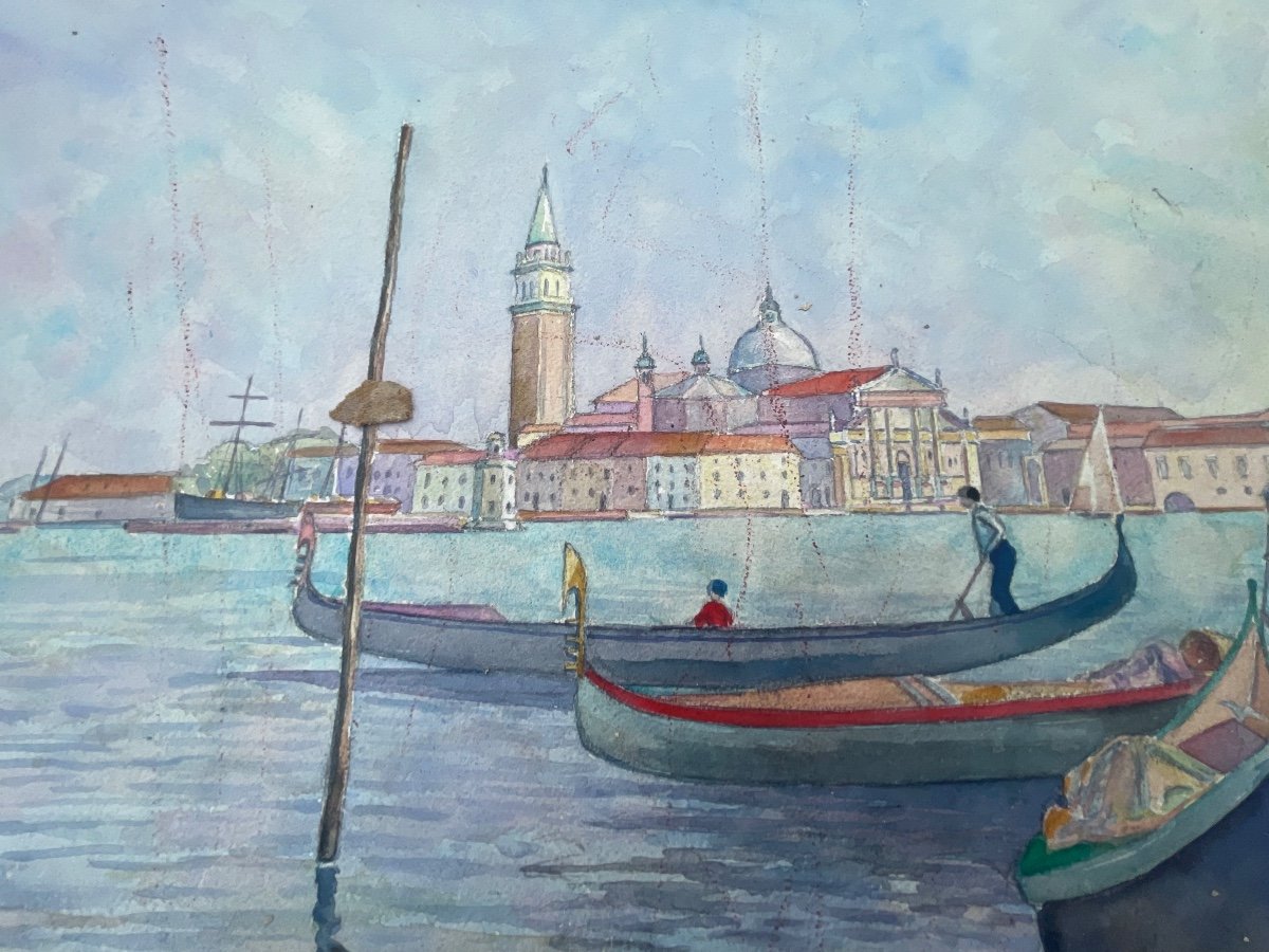 Watercolor The Gondoliers In Venice-photo-1