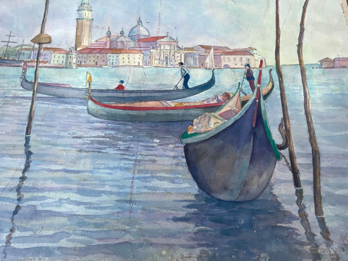 Aquarelle Les Gondoliers à Venise -photo-3