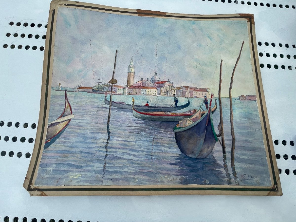 Aquarelle Les Gondoliers à Venise 