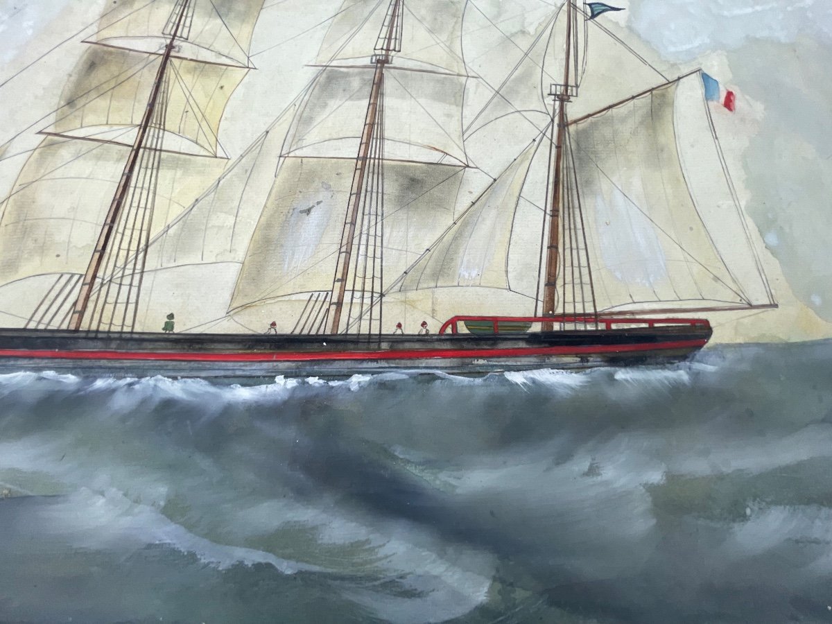 Gouache Watercolor Of A Schooner-photo-1