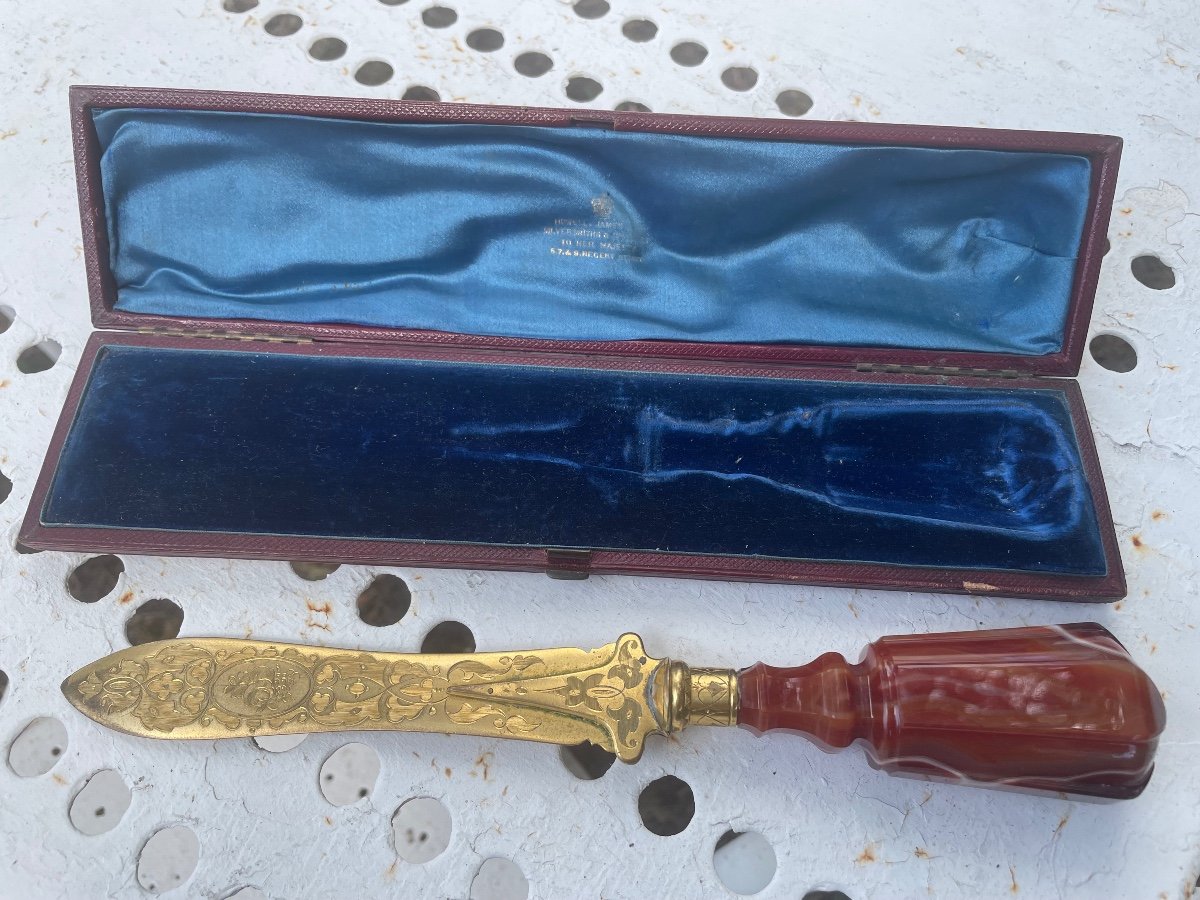 Ouvre Lettres Bronze Doré Et Agate -photo-1