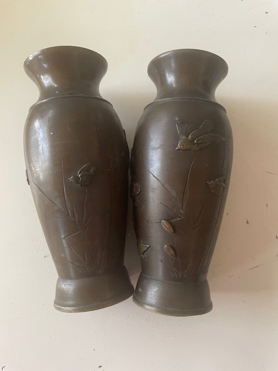 Pair Of XIXth Indochinese Bronze Vases-photo-7