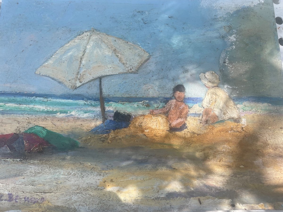 Mother And Child With A White Parasol By Claude Bernard-photo-1