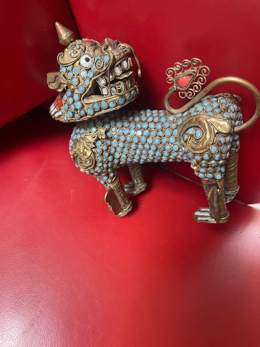 Asian Feline Brass Turquoises And Coral-photo-2