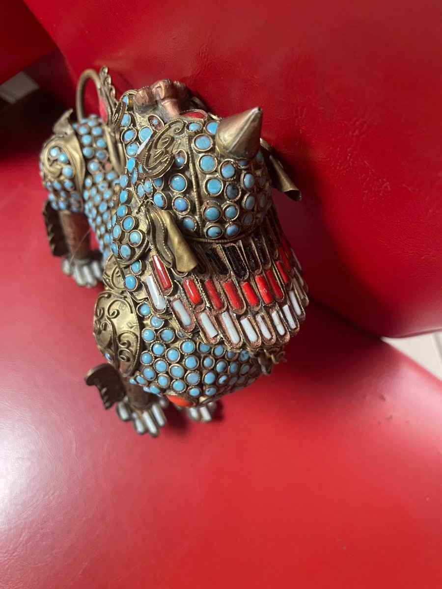Asian Feline Brass Turquoises And Coral-photo-3