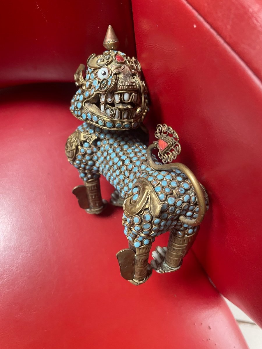 Asian Feline Brass Turquoises And Coral-photo-4