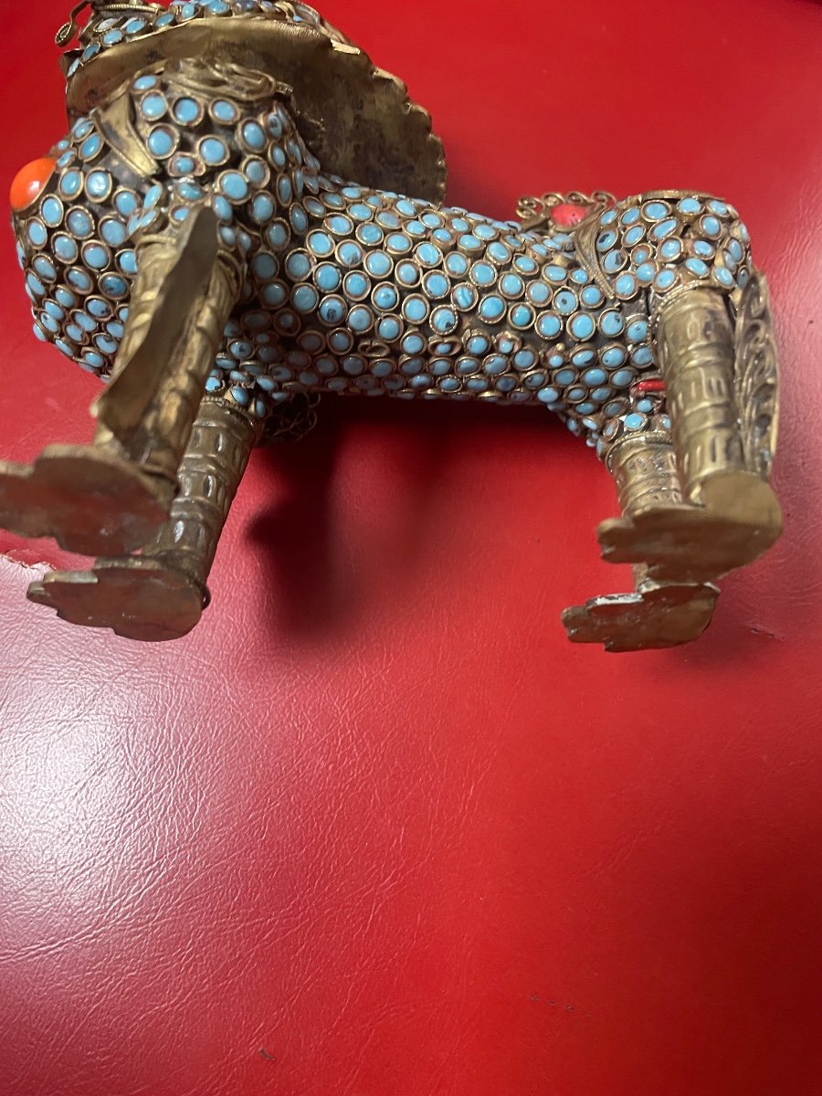 Asian Feline Brass Turquoises And Coral-photo-3