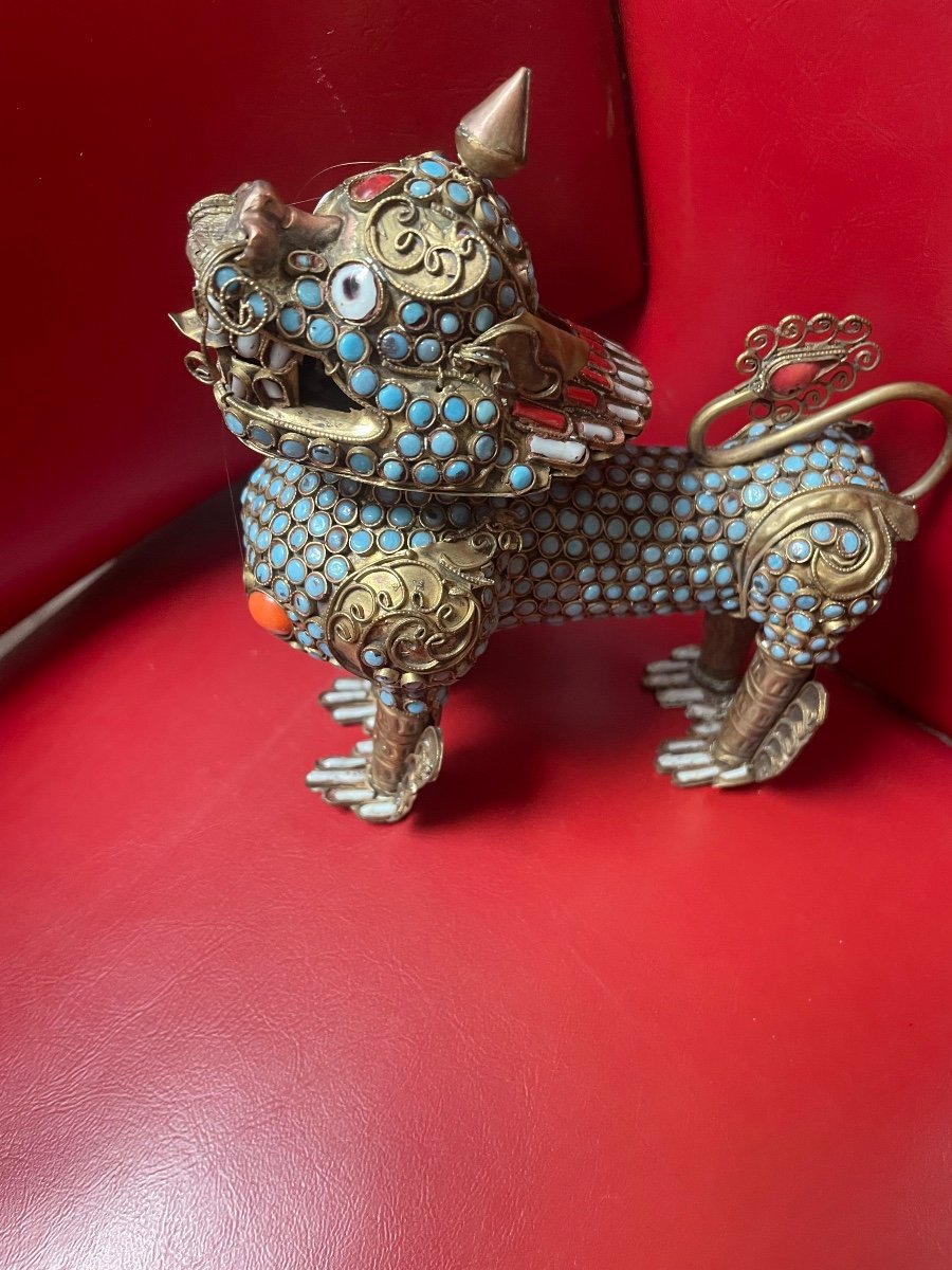 Asian Feline Brass Turquoises And Coral-photo-4