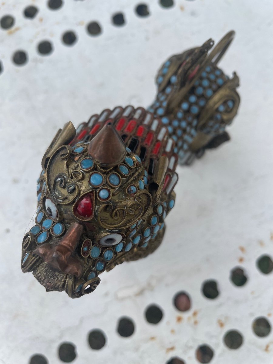Asian Feline Brass Turquoises And Coral-photo-5