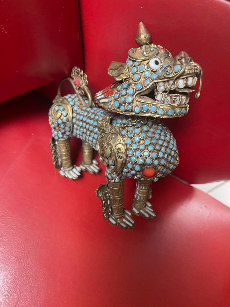 Asian Feline Brass Turquoises And Coral