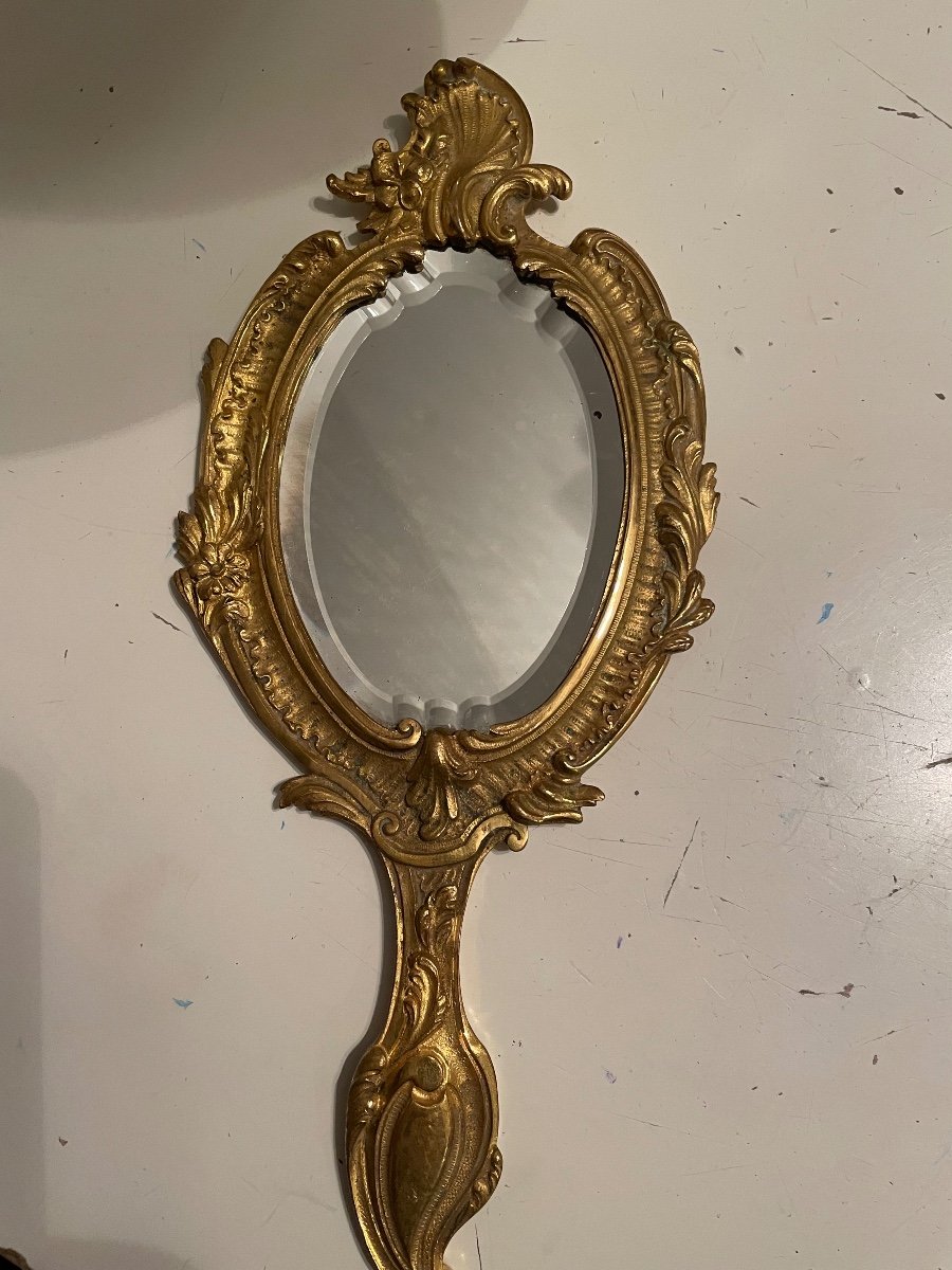 Gilded Bronze Hand Face Mirror-photo-4