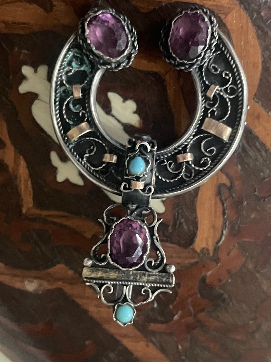 Pendentif Argent et or Améthystes Et Turquoises 