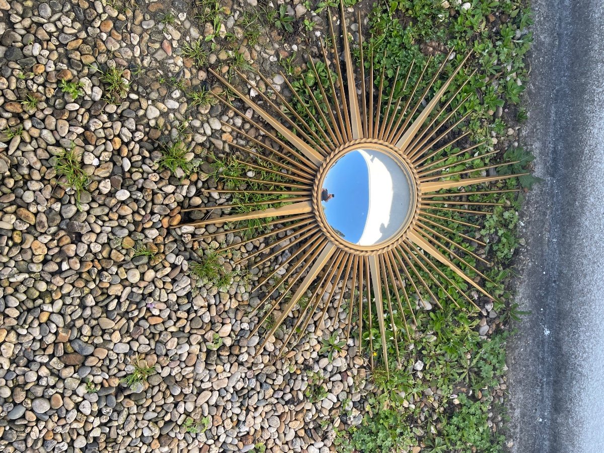  Très grand Miroir Soleil Métal Doré -photo-6