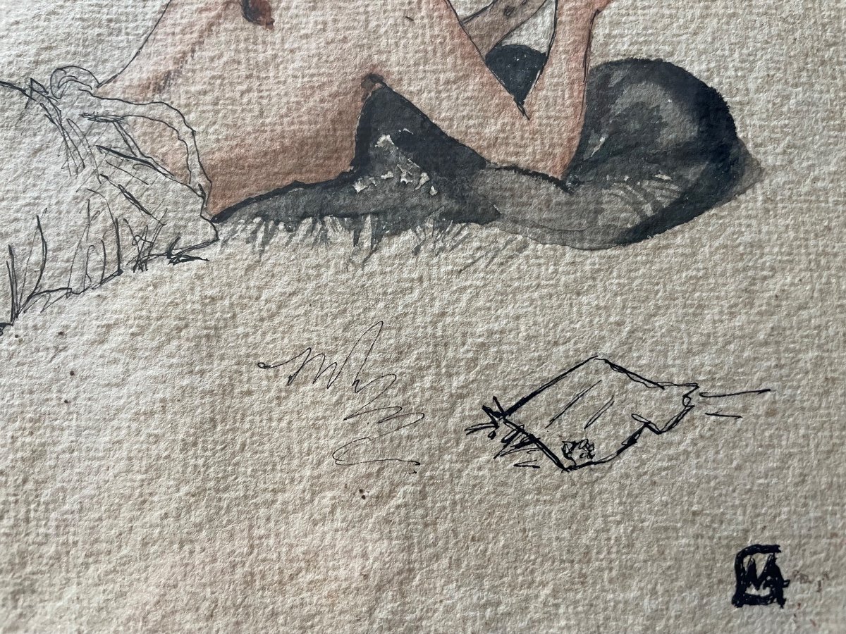 Dessin Gouaché Jeune Fille Allongée -photo-3